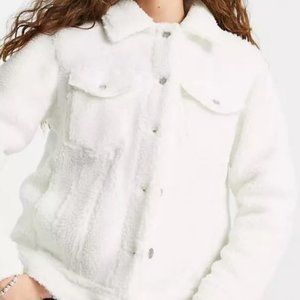 Violet Romance Cream/Off White Sherpa Western/Trucker Style Jacket NWT Size 14